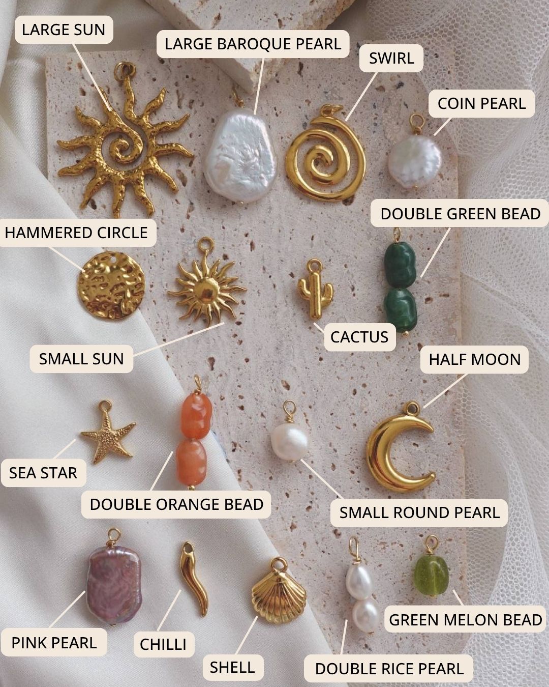 Customisable jewellery charms for necklace and earring