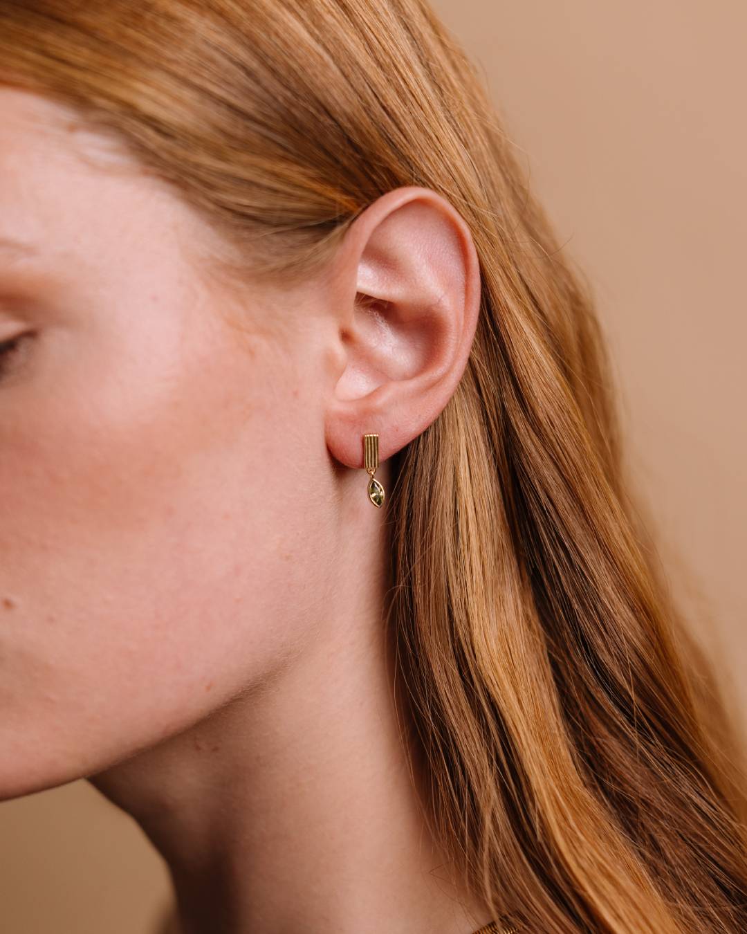 Dainty gold vermeil drop earring with zircon