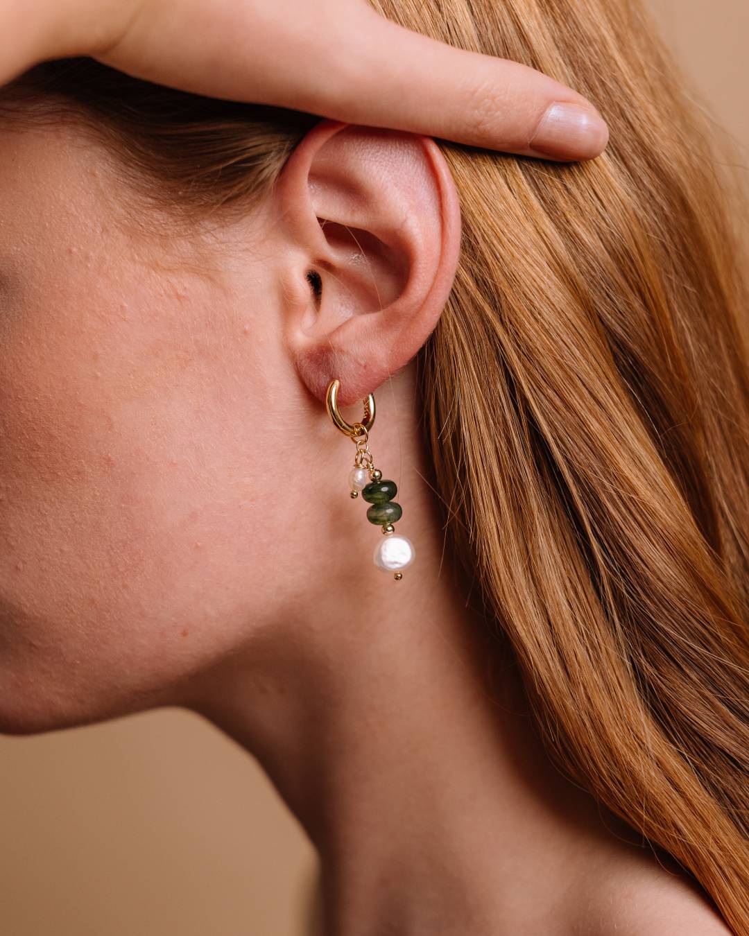 Handcrafted beaded and freshwater pearl gold vermeil hoop earring
