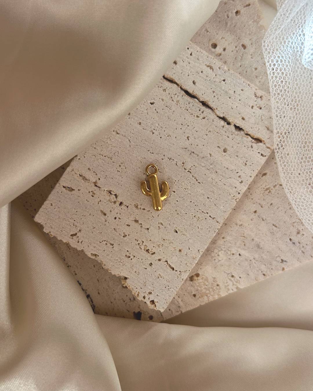 Gold plated cactus jewellery charm for necklace or earring