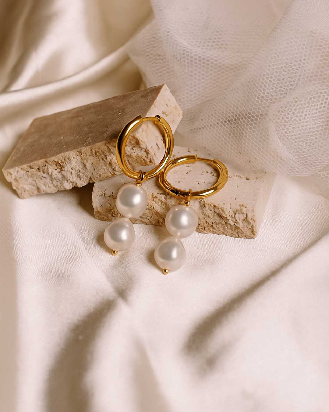 Freshwater pearl gold plated hoop earring