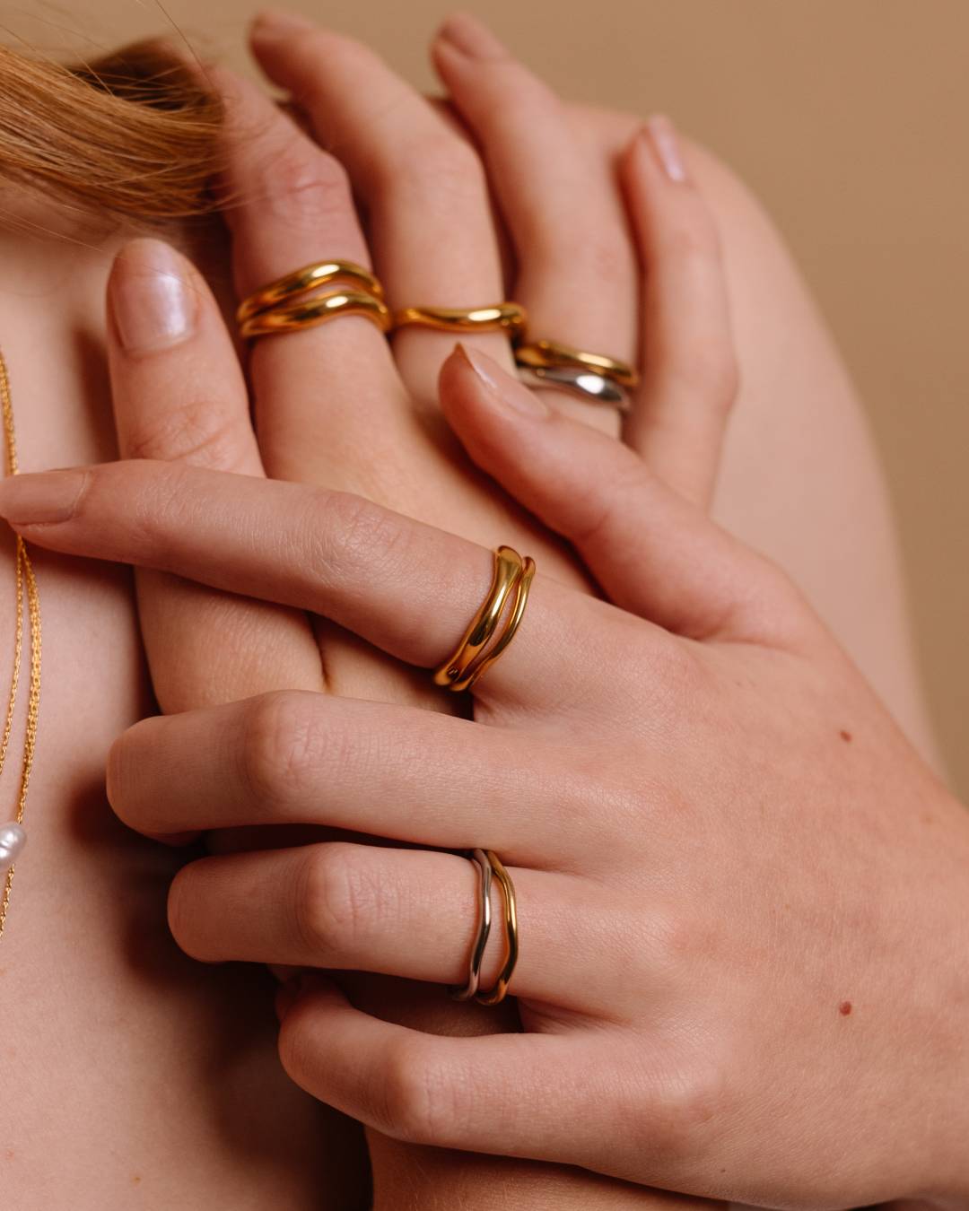 Gold plated waterproof stacking ring set