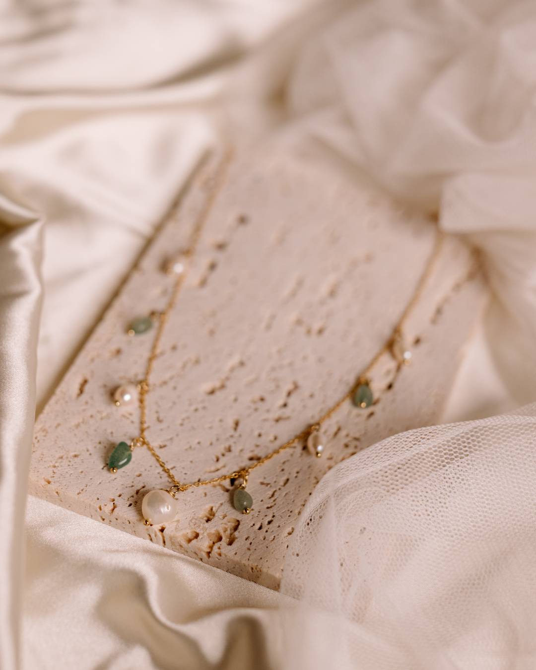 Handcrafted gold vermeil beaded necklace with freshwater pearls