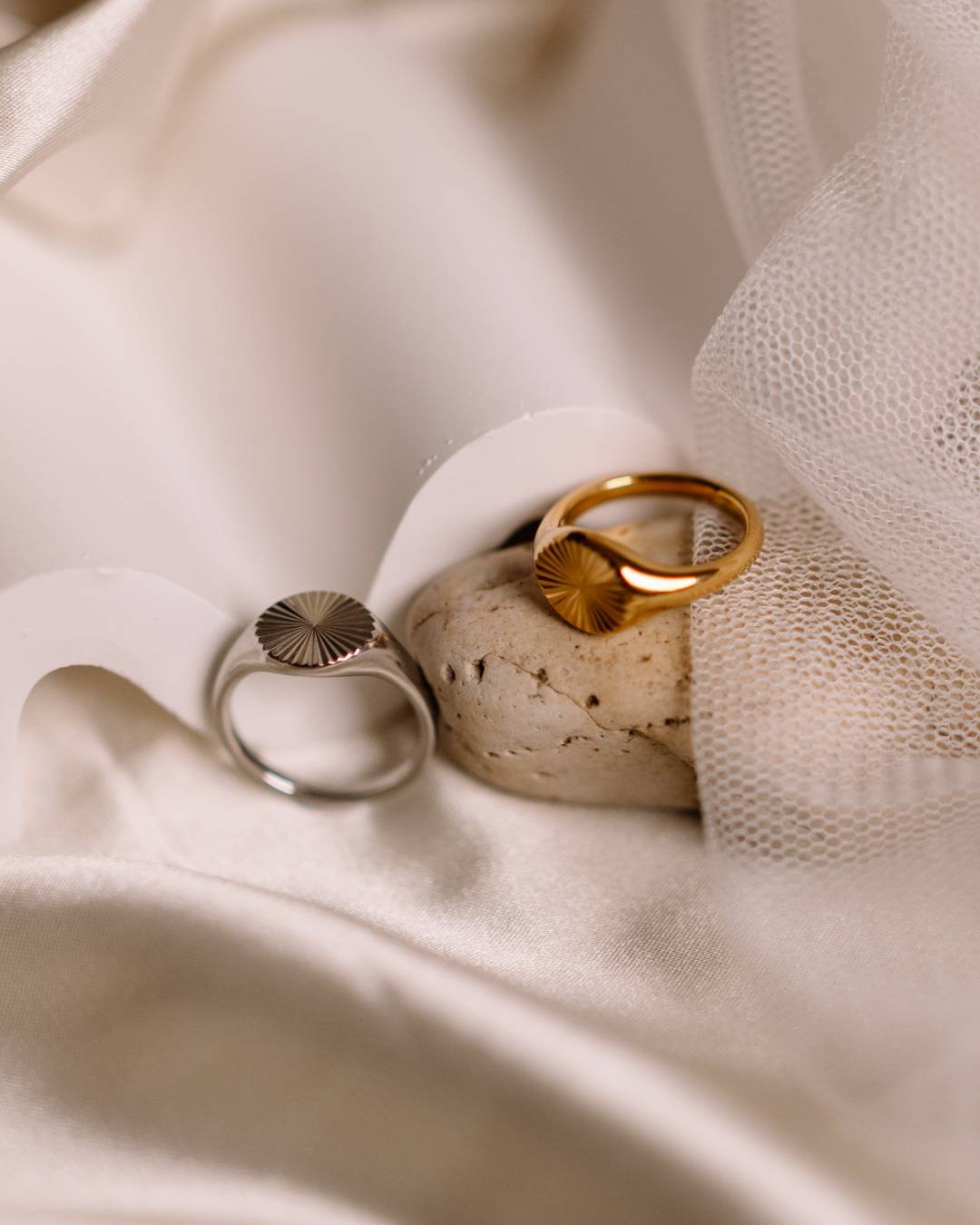 Silver and gold signet rings