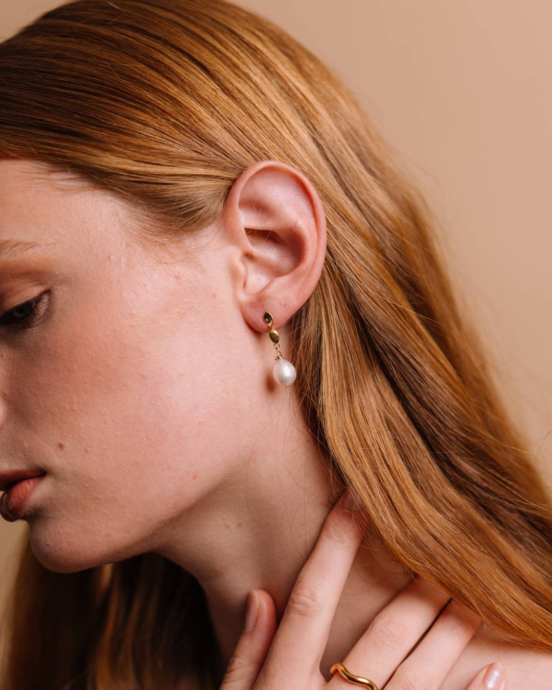 Freshwater pearl gold vermeil drop wedding earring with gold plated waterproof ring