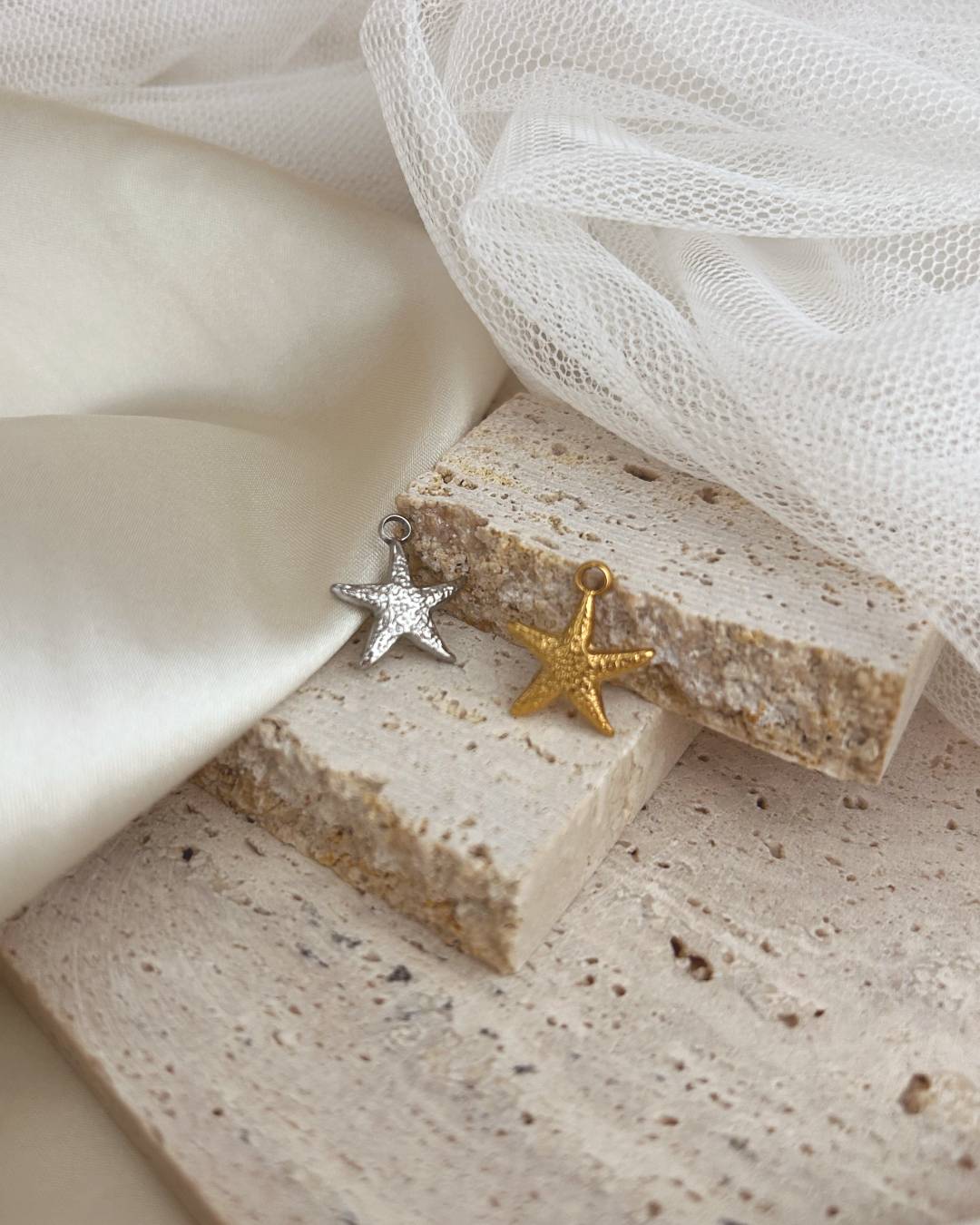 Stainless steel and gold plated star jewellery charm for necklace or earring