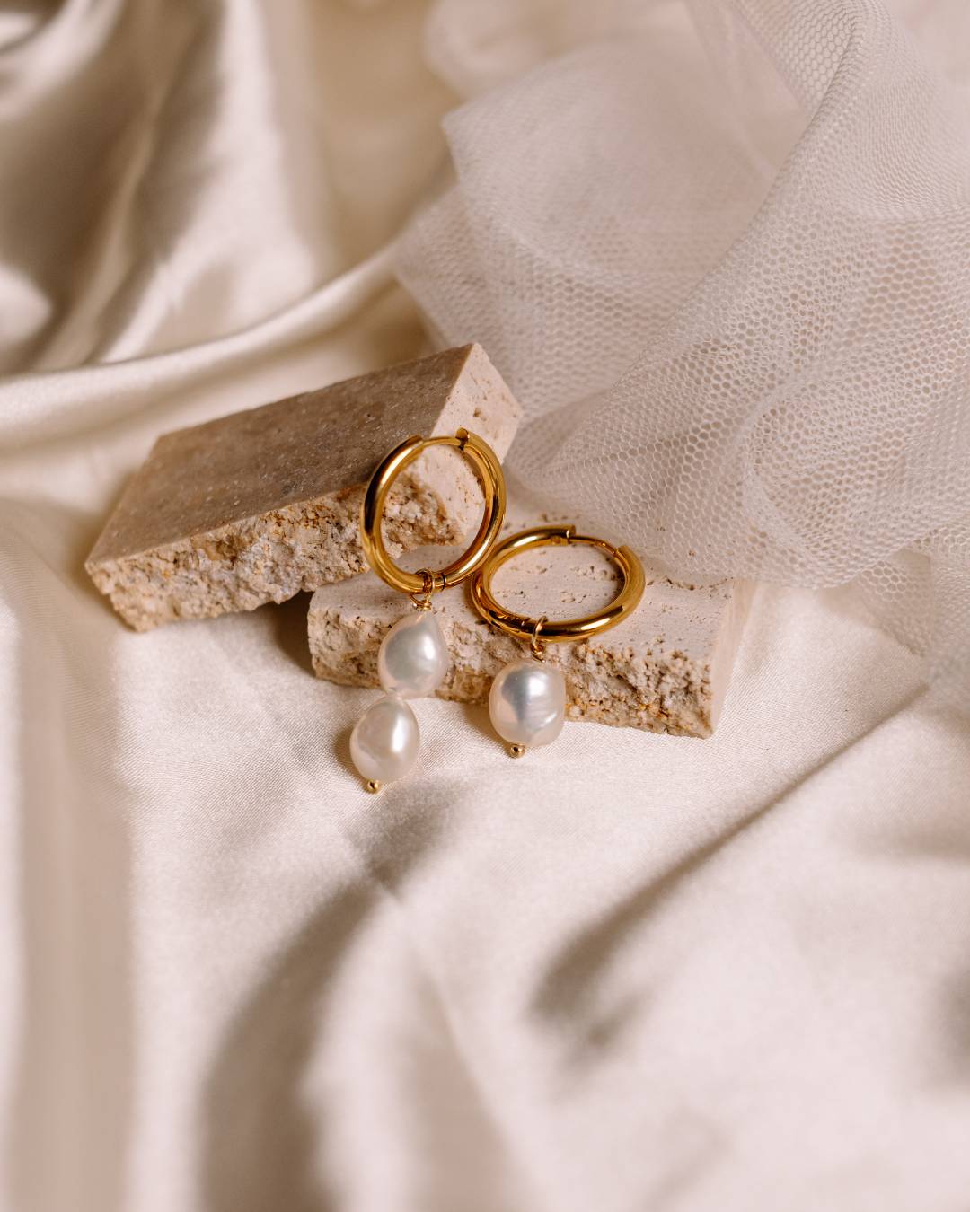 Freshwater pearl gold plated hoop earring