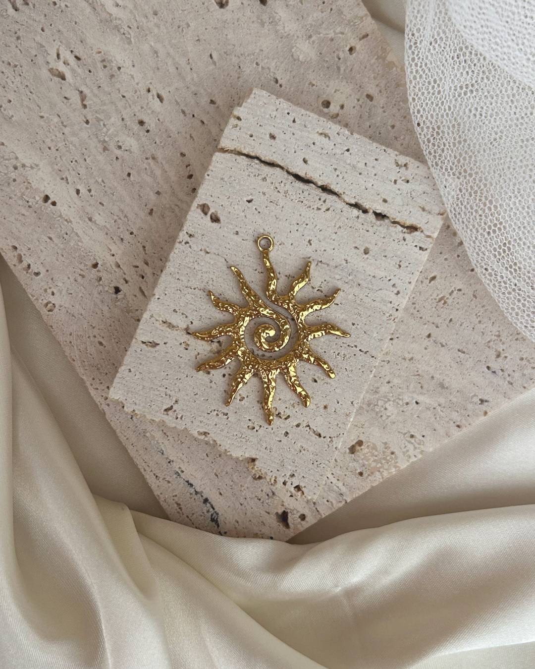 Gold plated sun jewellery charm for necklace or earring
