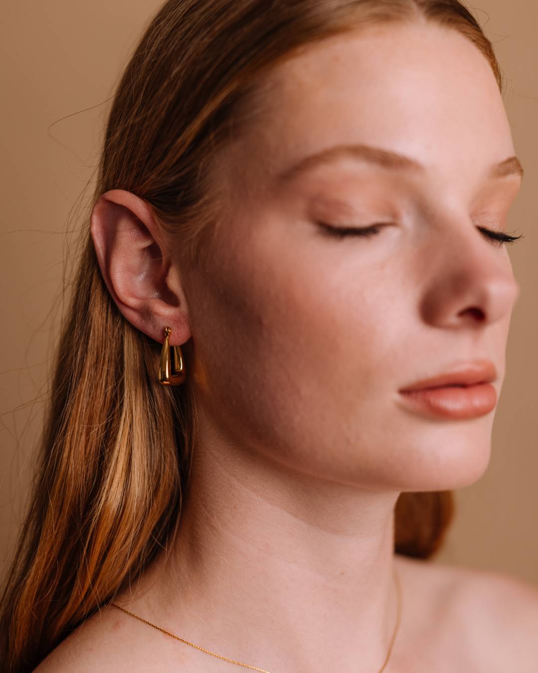 Gold plated waterproof hoop earring