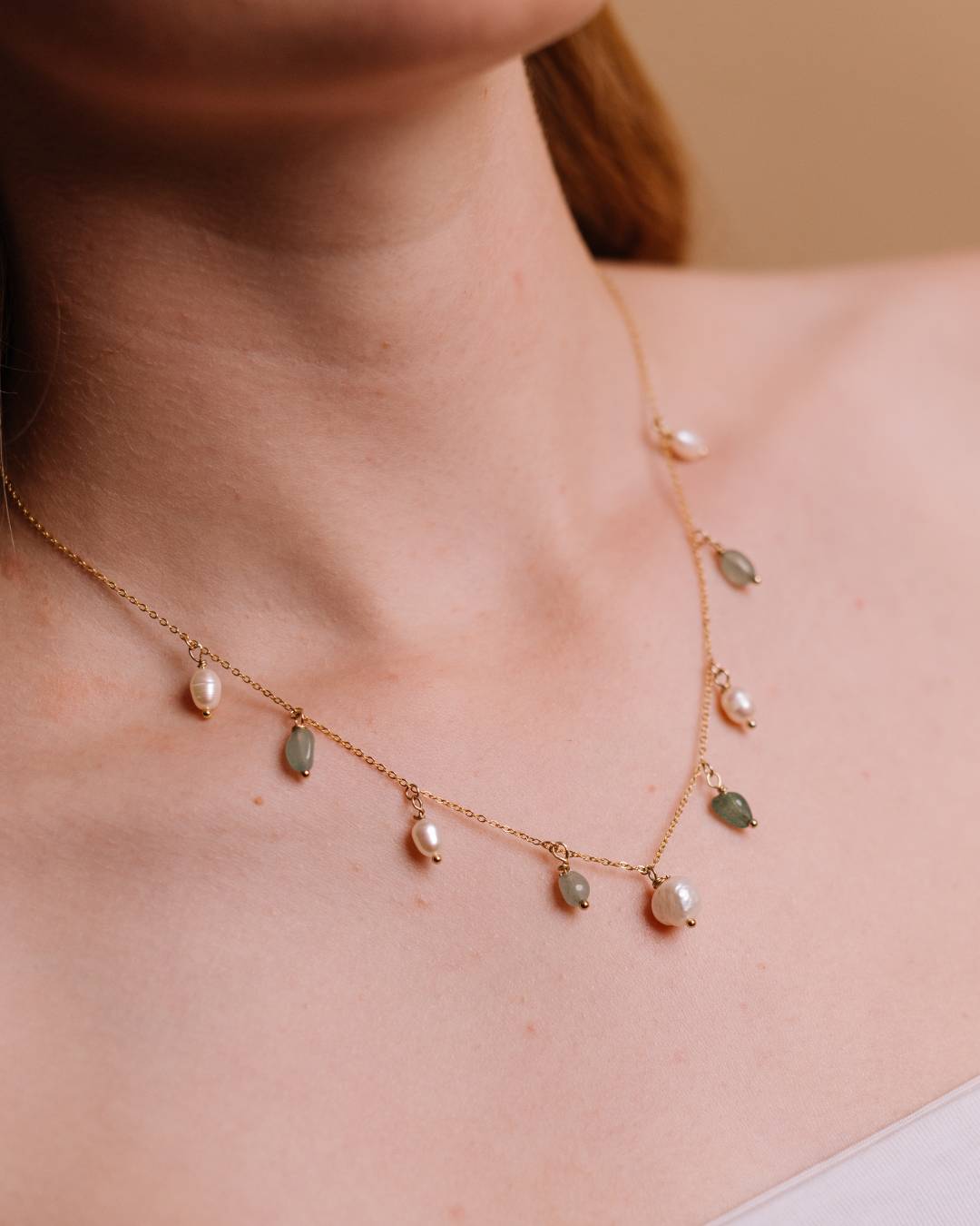 Handcrafted gold vermeil beaded necklace with freshwater pearls